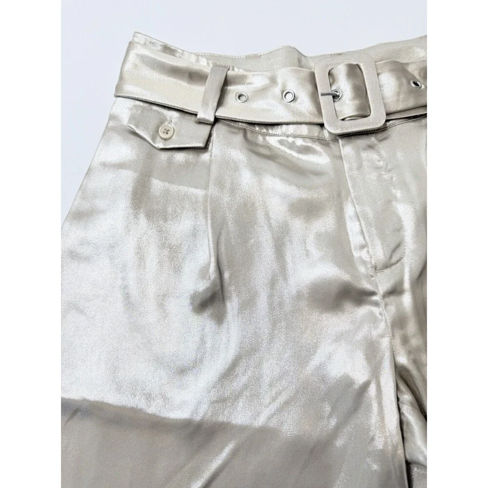 NWT Anthropologie Liquid Shine Bermuda Shorts Womens 6 Metallic Gold High Rise - Picture 7 of 11